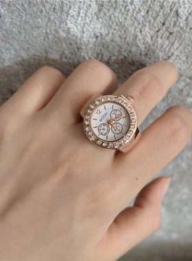 简约时尚朋克手表戒指百搭小众情侣手指表迷你时钟复古创意电子表