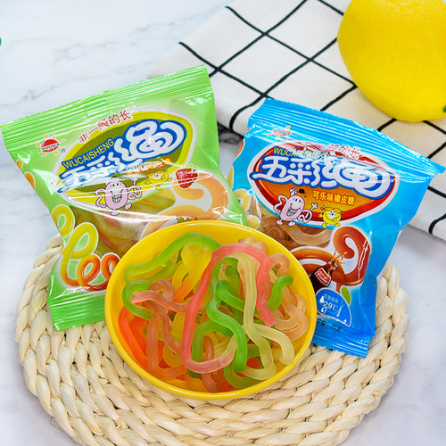 五彩绳软糖橡皮糖水果味网红儿时记忆晚上解馋小零食小吃休闲零食 - 图0
