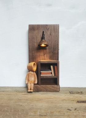 小众复古客厅卧室床头玄关过道民宿咖啡厅装饰礼品木质摆件夜灯