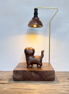 网红傲娇猫手工木质夜灯木制装饰品桌面创意礼品原木风实木小摆件