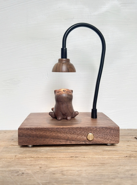 木雕傲娇猫咪网红猫小众床头民宿装饰创意礼品氛围木质摆件小夜灯