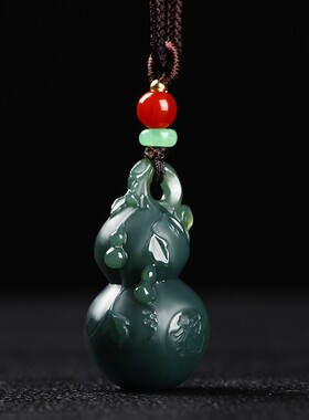 真品和田玉葫芦玉吊坠新疆塔青细料福禄玉坠男女玉石挂件玉佩带证