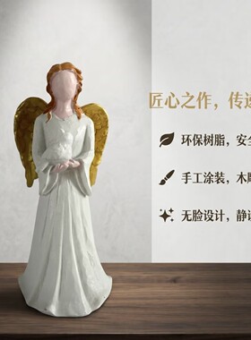 跨境创意无脸天使捧鸽树脂工艺品摆件 客厅书房玄关装饰品摆件