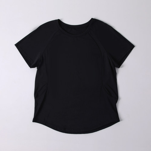 裸感网纱拼接瑜伽短袖运动t恤 圆领健身衣紧身速干网球服夏季运动 - 图3