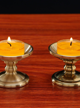 圆通工艺佛具用品家居摆件黄铜酥油灯座洋红色铜烛台