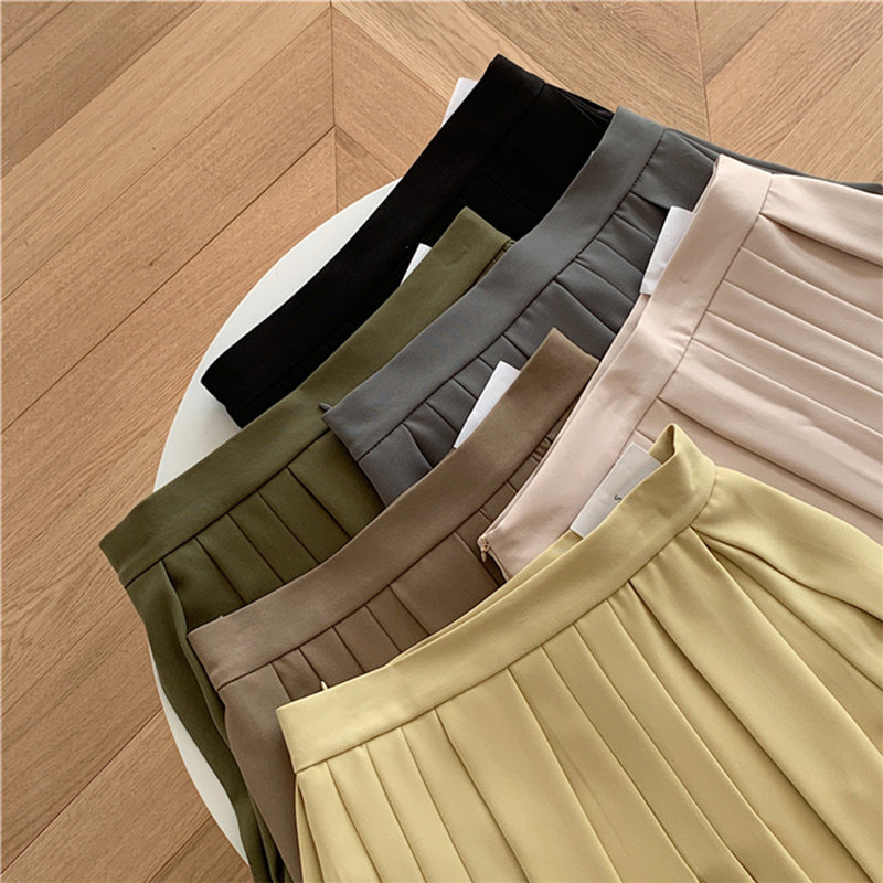 军绿色百褶薄款防走光内衬潮半身裙 叶飞霜半身裙