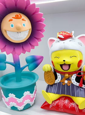 招财猫锦鲤模型手办礼品盒摆件