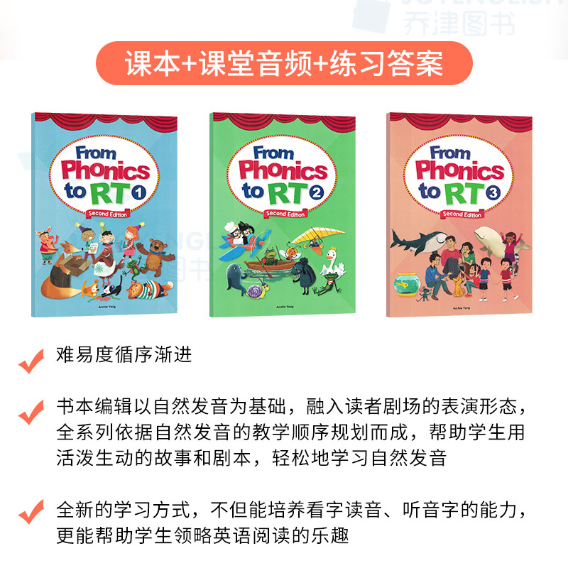 新版少儿5-12岁小学英语短期课程From Phonics To RT 123级别自然拼读教学看字读音听音能写熟读故事表演舞台剧本