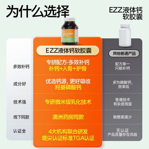 EZZ成人液体钙胶囊女性中老年孕妇羟基磷酸钙镁锌维生素D3K2官方 - 图0