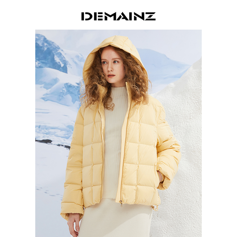 DEMAINZ地缦带帽可脱卸短款鹅绒直充面包羽绒服女2024冬季厚新款