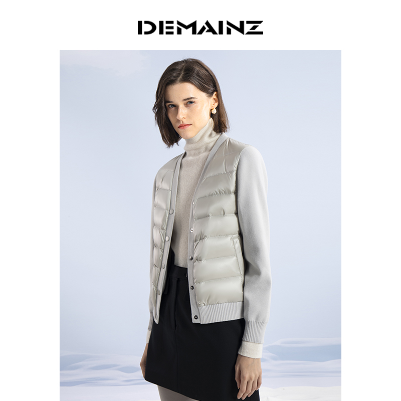 DEMAINZ地缦鹅绒薄款短羽绒服女秋冬新款罗纹袖保暖外套夹克