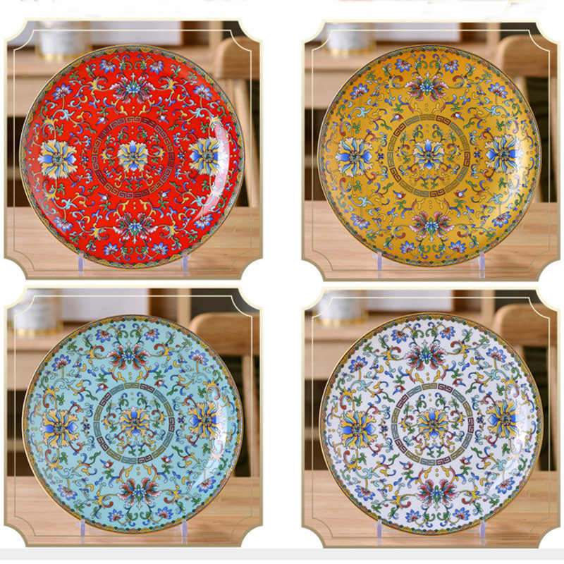 景德镇珐琅彩高温陶瓷盘中式家用餐具菜盘子浅碟托盘骨碟酒店餐具,淘宝优惠券,粉丝福利购,淘宝优惠卷