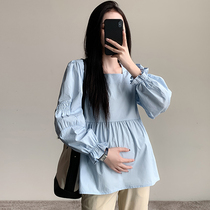 Pregnancy Woman Dress Spring Autumn Clothing Suit Fashion style Long sleeve blouse Belly Shirt Tobelly Adjustable Straight Drum Pants Two-piece Set