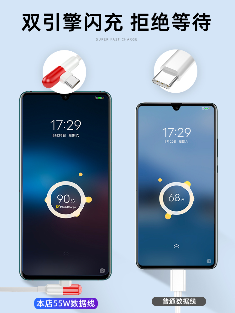 适用iQOO胶囊数据线Neo5 Z6Z3Z1手机55W闪充vivonex3 S12 S10 44W X60pro X50快充iqoo3充电器线原装s9s7正品-图0