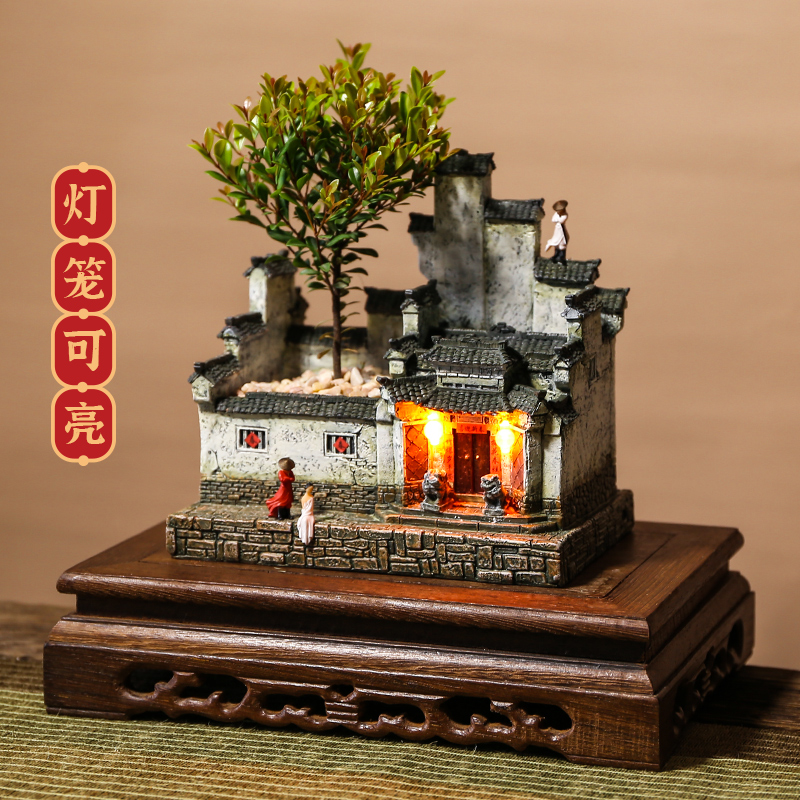 中式微景观盆景办公室桌面绿植盆栽客厅装饰摆件江南徽派微缩花盆 - 图1