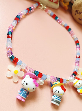 手作帽子kitty猫咪水晶串珠项链