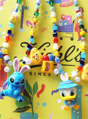 女唐老鸭史迪仔彩色手工串珠项链