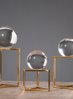 速发轻奢风办公室书房金属摆件水晶球套装别墅摆板间软装饰品样设