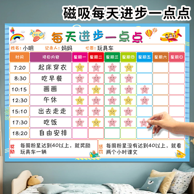 生活通 儿童成长自律表墙贴家用宝宝好习惯养成奖罚孩子奖励记录表自律打卡表学生学习自律奖励孩子的积分卡
