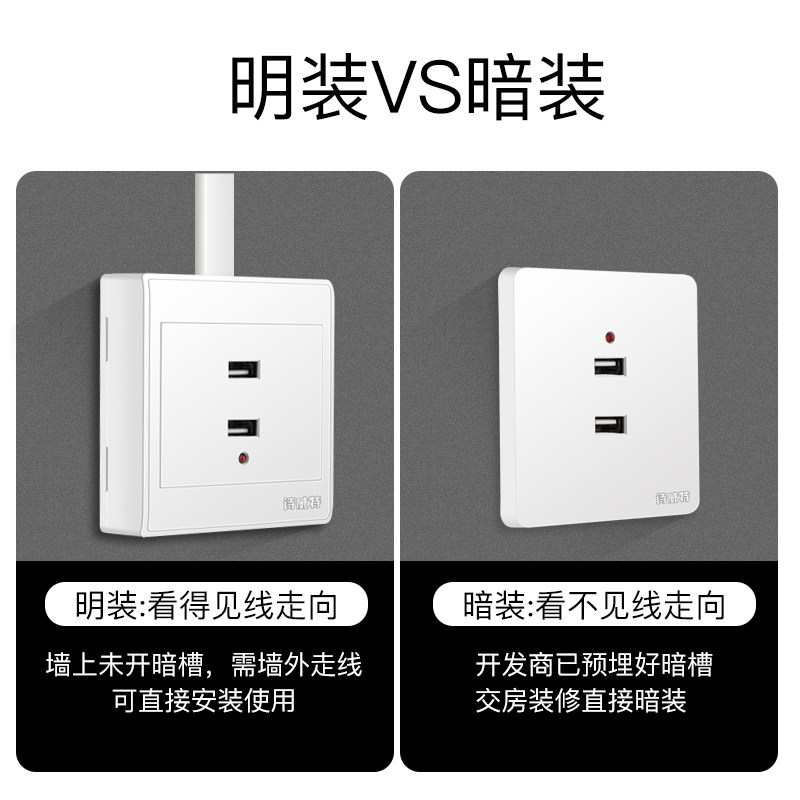 86型明装两孔USB手机充电插座二个2位220V转5V墙壁式USB插座面板_虎窝淘