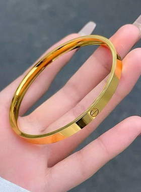 金包银亮面卡一字镯子女款轻奢简约高级感实心送老婆送女友礼物