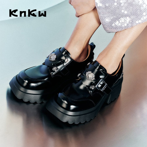 【欧阳娣娣同款】knkw美少女战士英伦风厚底小皮鞋女甜酷乐福单鞋 - 图0