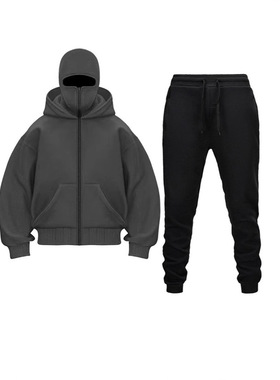 Couple's Double Hat Zipper Hoodie+Pants Set情侣帽衫卫裤套装