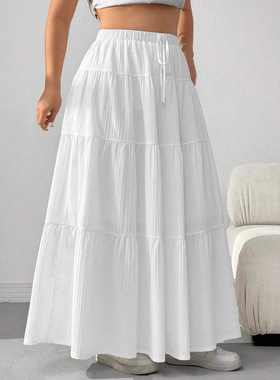 White midi skirt, women's long skirt, cake skirt白色半身裙女