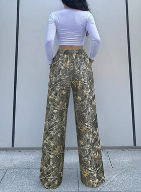 Women's camouflage wide leg loose straight leg pants女迷彩裤