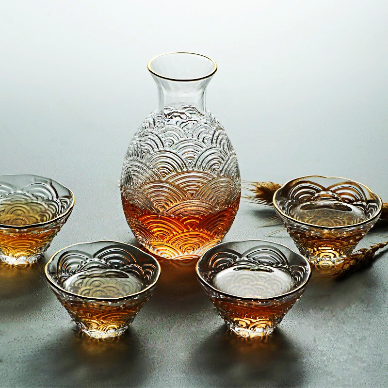 日式玻璃锤纹小酒壶鹰嘴一口杯子小酒杯果酒清酒家用白酒杯分酒器