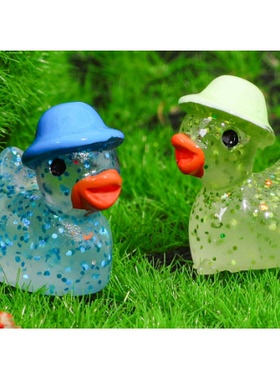 树脂夜光细闪戴帽小鸭子 diy饰品配件材料立体鸭子小摆件