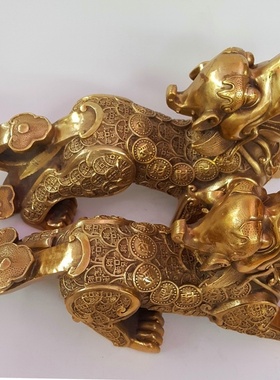 黄铜 貔貅开业摆件 铜貔貅一对家居客厅办公室黄铜工艺礼品