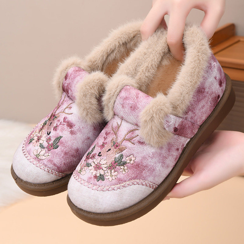 2025冬季新款老北京棉鞋女加绒加厚防滑妈妈棉鞋一脚蹬保暖绣花鞋,淘宝优惠券,粉丝福利购,淘宝优惠卷