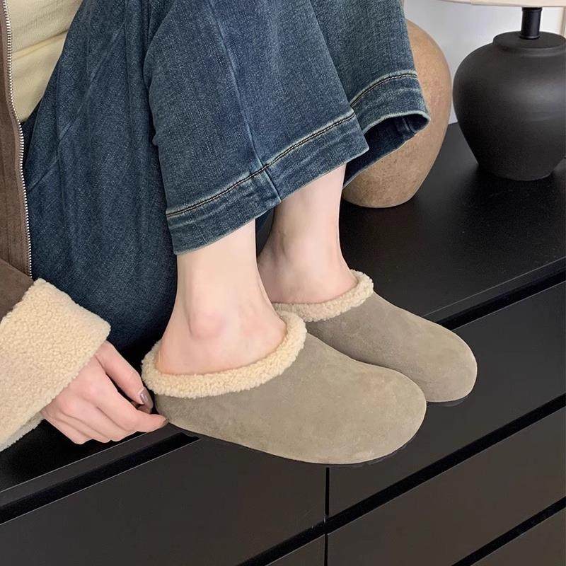 软皮版~厚底增高复古加绒勃肯鞋女外穿小个子一脚蹬包头保暖棉鞋,淘宝优惠券,粉丝福利购,淘宝优惠卷