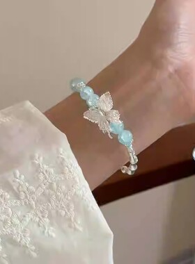 新中式竹节琉璃蝴蝶拼接手链复古个性百搭手串爆款甜美国风手饰女