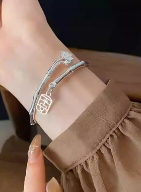 新中式莲花平安开口手镯简约时尚设计感手环国风轻奢高级感手饰女