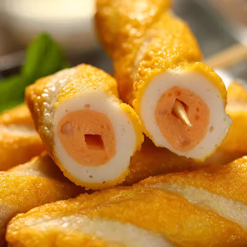 Roe-roasted fish sticks on skewers Japanese oden cooking ingredients hot pot meatballs spicy hot fish roe sticks 711 Lawson convenience store