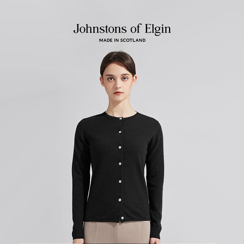 【限时65折】Johnstons of Elgin女士圆领羊绒开衫纯色针织衫春秋 - 图1