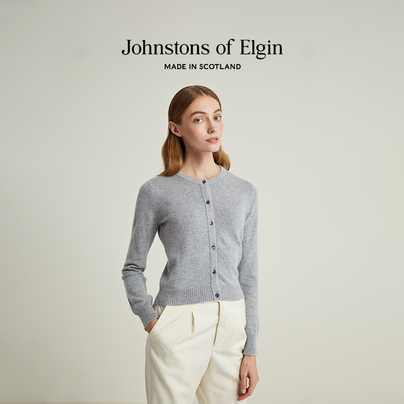 【限时65折】Johnstons of Elgin女士圆领开衫短款羊绒针织衫春秋 - 图2