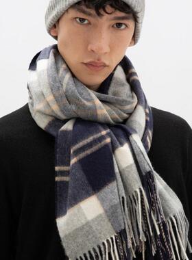 秋冬格纹100%山羊绒围巾男女同款