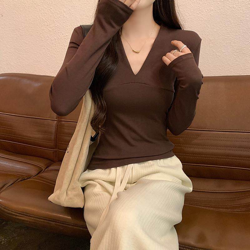 实拍1*1螺纹210G长袖t恤女装2025秋季新款纯色薄款修身V领打底衫,淘宝优惠券,粉丝福利购,淘宝优惠卷