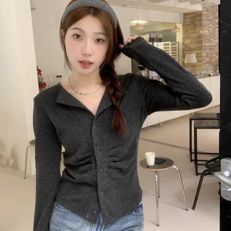 0699#250G绵羊绒女薄款2025秋季新款纯色短款外套翻领上衣长袖t恤,淘宝优惠券,粉丝福利购,淘宝优惠卷