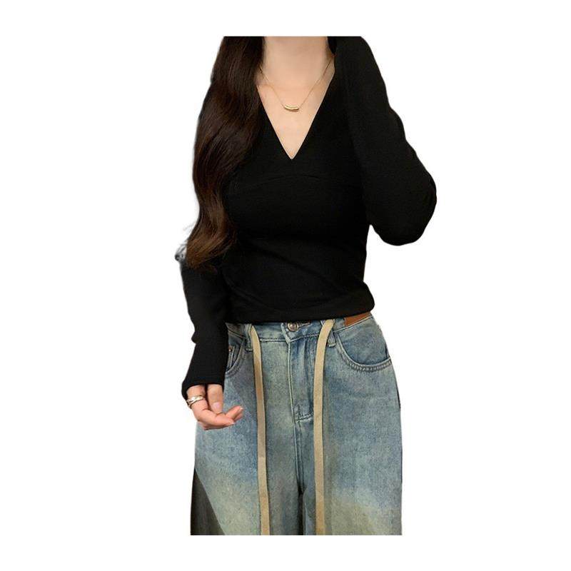 实拍1*1螺纹210G长袖t恤女装2025秋季新款纯色薄款修身V领打底衫,淘宝优惠券,粉丝福利购,淘宝优惠卷