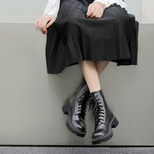 吉步2024年新款厚底马丁靴女英伦风八孔短筒靴舒适百搭女靴侧拉链 - 图2