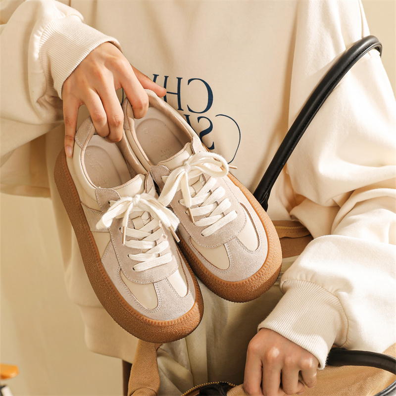 吉步真皮厚底德训鞋女复古运动单鞋蓬蓬鞋休闲平底板鞋百搭女鞋子,淘宝优惠券,粉丝福利购,淘宝优惠卷