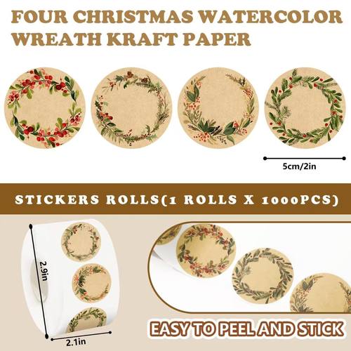 500贴/卷5cm圆形花卉牛皮纸标签贴纸4种设计青浆果花环邀请函信封 - 图0