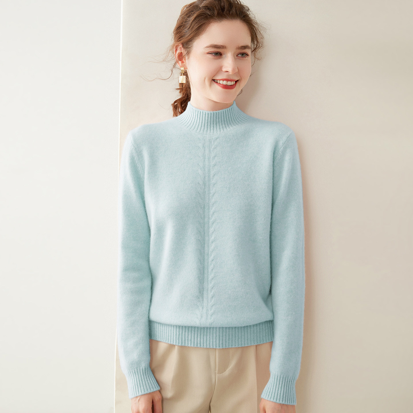 清河纯半高领山羊绒衫女秋冬加厚保暖套头毛衣宽松显瘦针织打底衫,淘宝优惠券,粉丝福利购,淘宝优惠卷