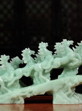 玉石八骏马马摆件八骏雄风v办公桌室客厅玄关书房电视柜酒柜装饰