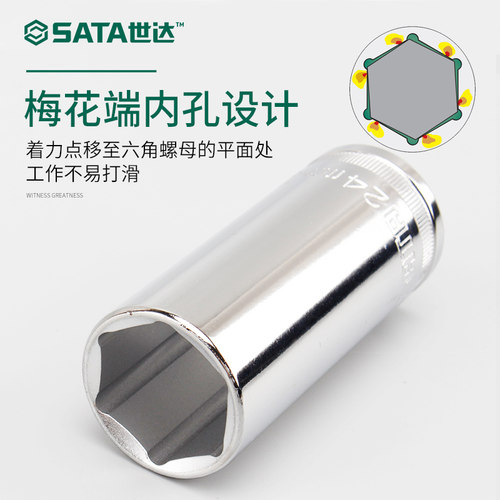 世达套筒头12.5mm6角加长套筒1/2寸大飞套管汽修套筒10-32mm13401 - 图1