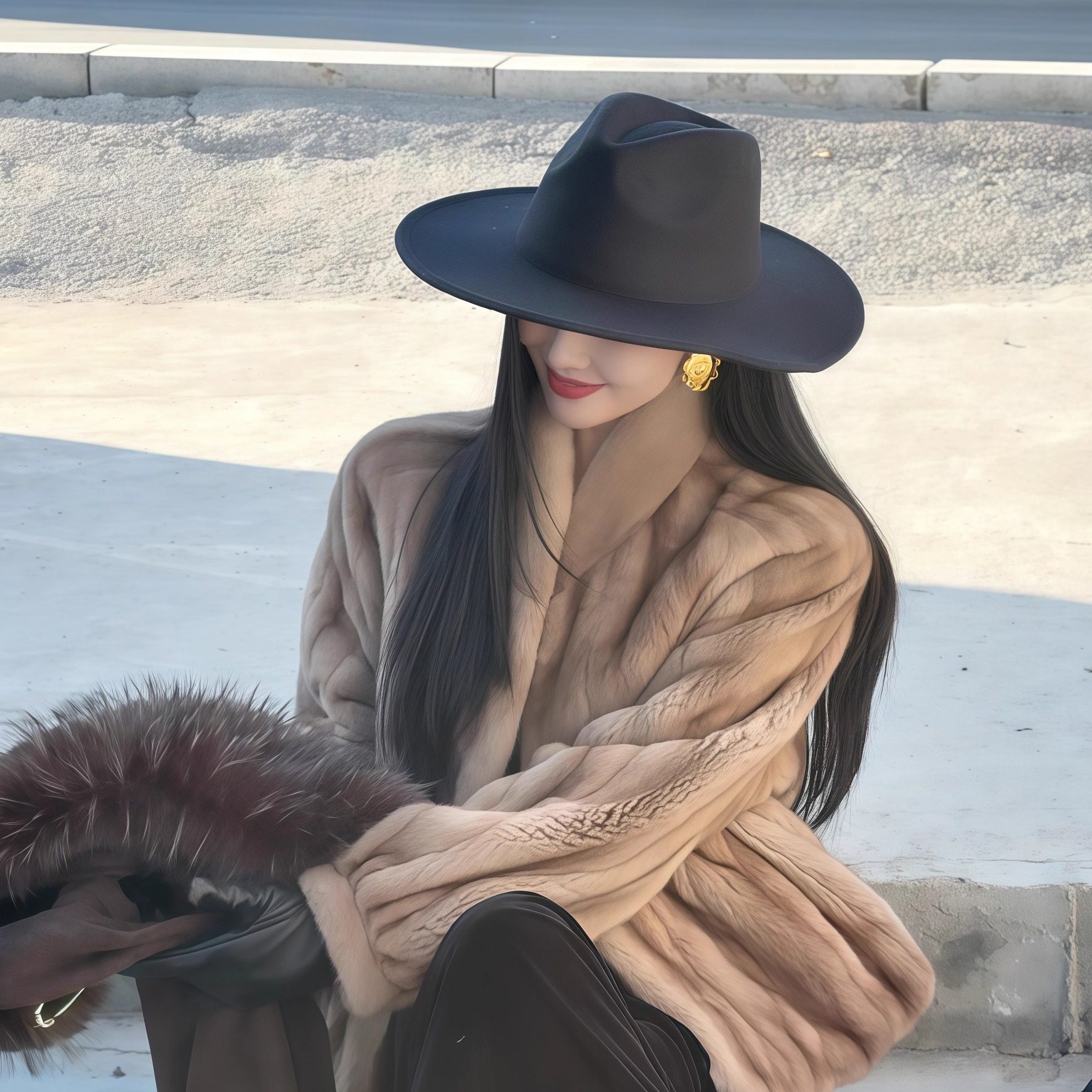 英伦风气质黑色毛呢礼帽时尚百搭大屋檐显脸小爵士帽高级感平顶帽,淘宝优惠券,粉丝福利购,淘宝优惠卷